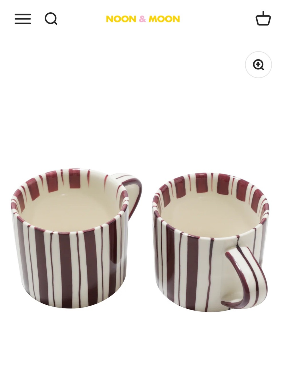 🆕 Noon & Moon Cherry Lacquer Stripe Ceramic Mugs - Set of 2